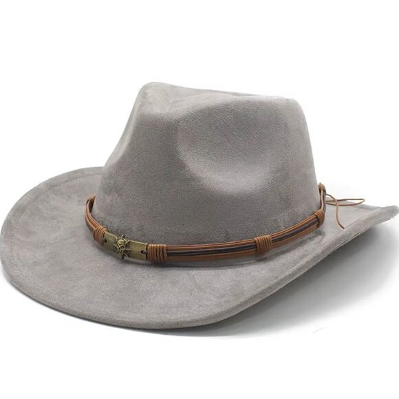 Syrios Gifts Accessories - Gray Western Cowboy Cowgirl Hat, Skull Ace Band, Felt Wide Brim Men Women Rodeo